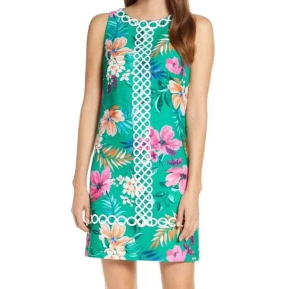 Eliza J | Dresses | Elizaj Green Floral Shift Dress With White Appliqu In  Size | Poshmark